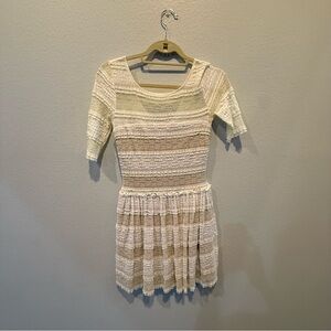 BCBGMaxAzria Cream and Tan Textured Knit Mini Dress